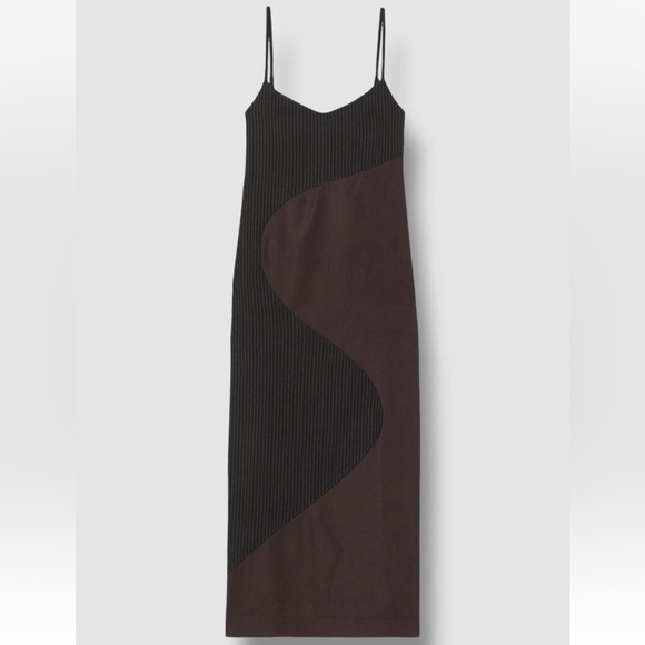 AHLUWALIA Wave Pinstripe Wool Blend Jacquard Midi Dress Size 10 - Picture 1 of 9